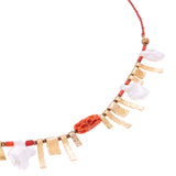 Gold Amulet Coral Cord Necklace