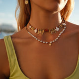 Gold Amulet Coral Cord Necklace