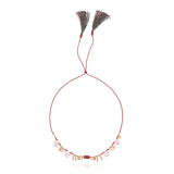 Gold Amulet Coral Cord Necklace with Green Tassel