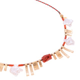 Gold Amulet Coral Cord Necklace with Green Tassel