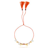 Gold Amulet Coral Cord Necklace